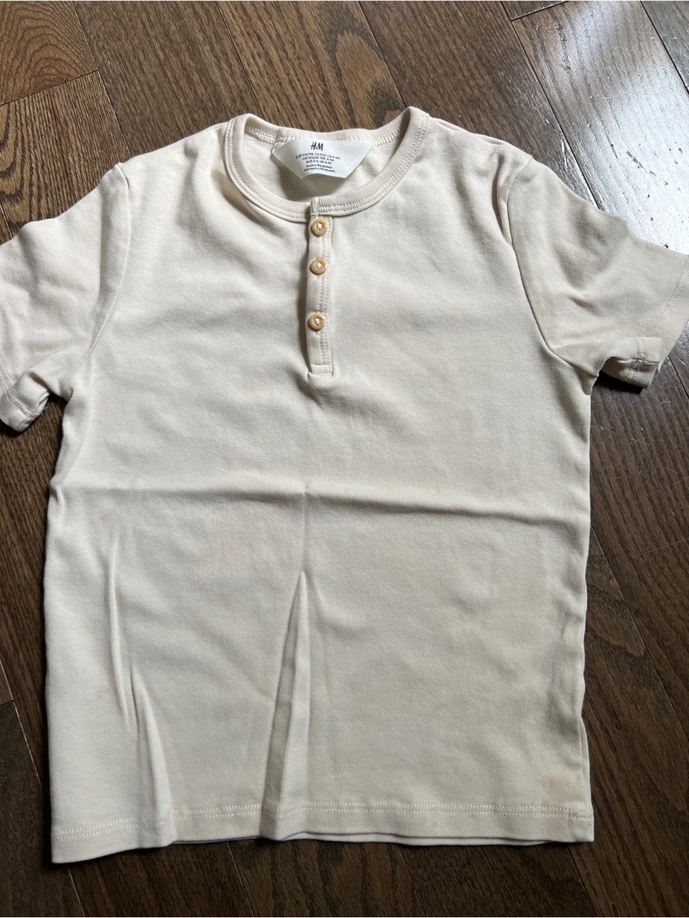 H&M Cream Short Sleeve Henley Tee - Neutral Kids Top